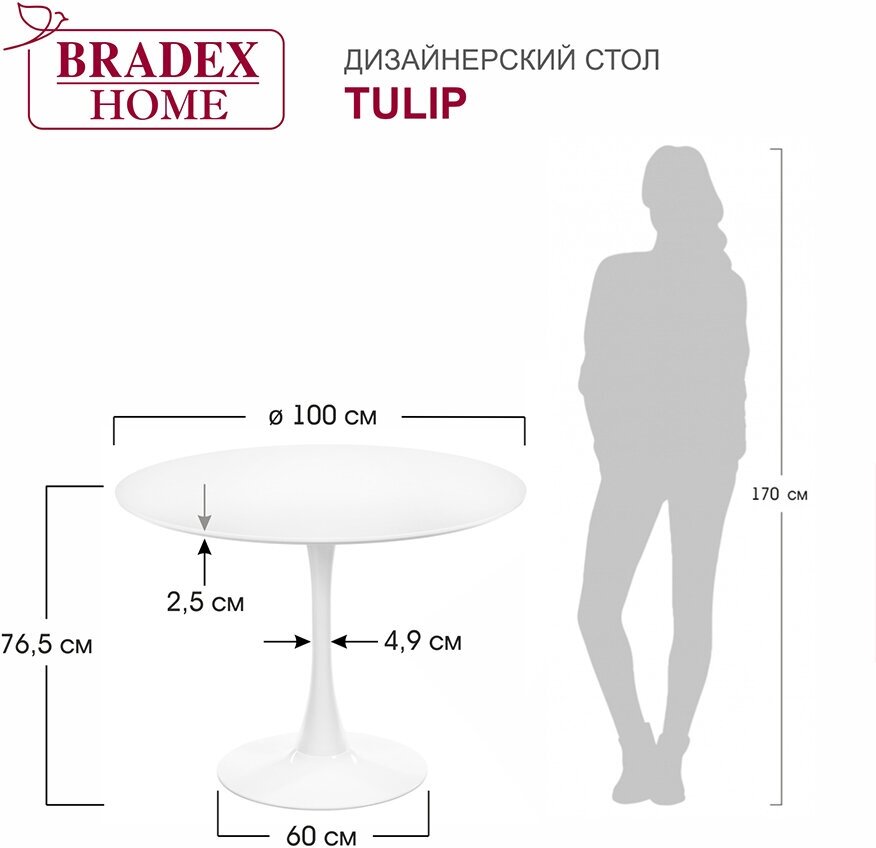 Круглый стол обеденный Tulip диам.100см, белый / Стол на кухню / Стол кухонный / Стол на дачу / Стол обеденный / Стол / Стол круглый - фотография № 6