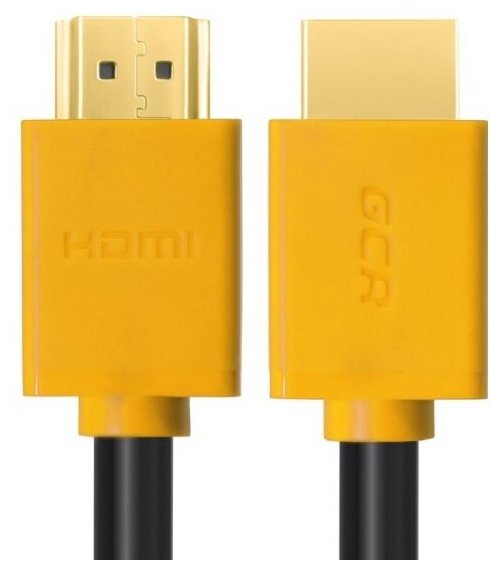 Кабель Gcr 3.0m HDMI версия 1.4, черный, желтые коннекторы, OD7.3mm, 30/30 AWG, позолоченные контакты, Ethernet 10.2 Гбит/с, 3D, 4K, экран