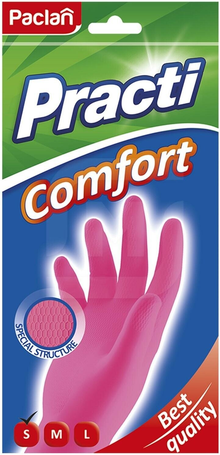 Перчатки Paclan Practi Comfort латекс розовые размер S - фото №3