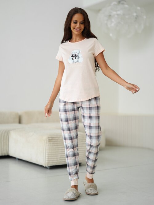 Пижама Sevim, брюки, футболка, короткий рукав, без карманов, трикотажная, пояс на резинке, размер 42-44 (S), розовый