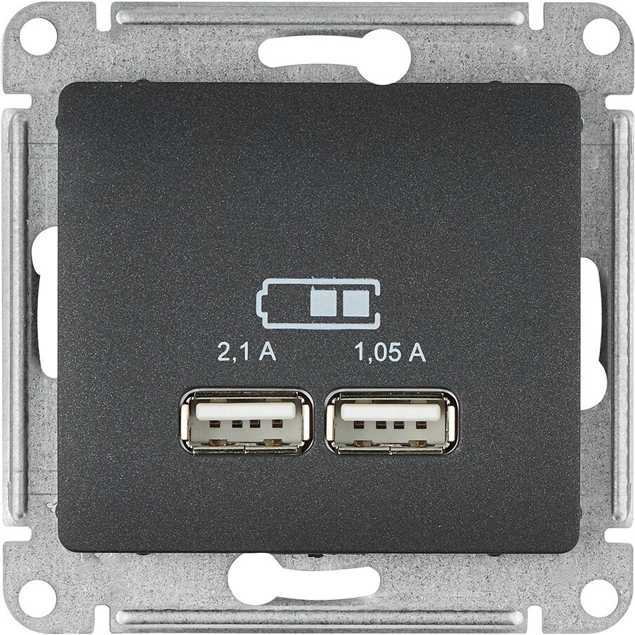 GLOSSA USB розетка A+A,5В/2,1 А, 2х5В/1,05 А, механизм, антрацит GSL000733 - фотография № 3