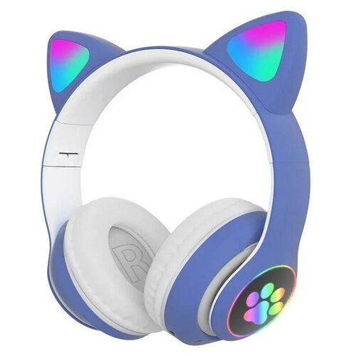 Беспроводные Bluetooth наушники с ушками RGB подсветка чтение карт памяти TF STN-28 синие 141900₽