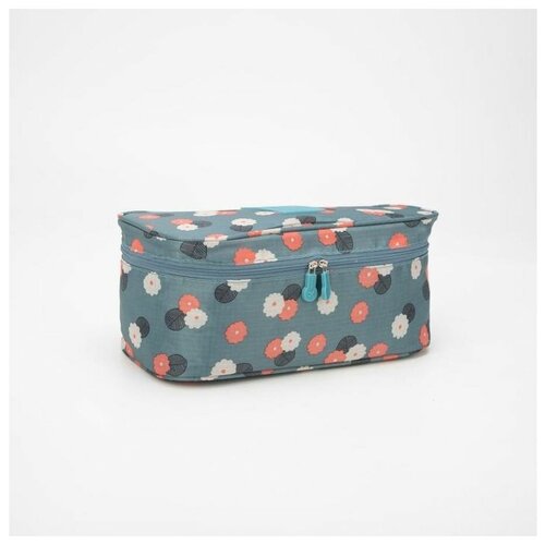 фото Косметичка на молнии, цветы, для косметики, цвет голубой gorodok