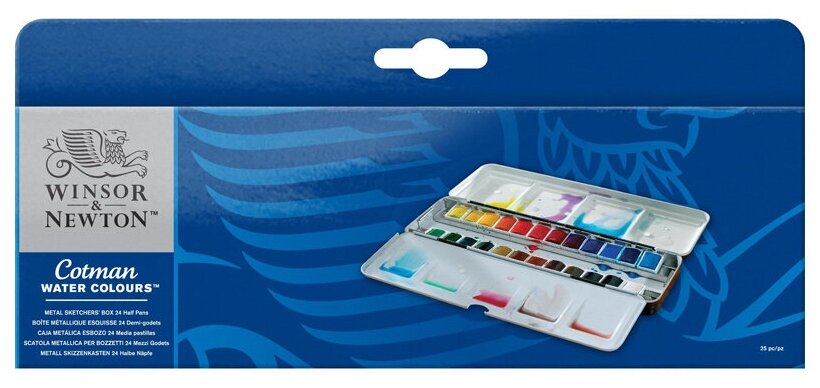 Набор акварель Winsor&Newton "Cotman", 24цв, мал кюв, в метал. коробке