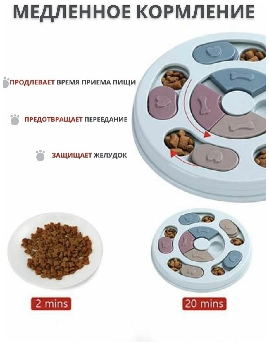 Развивающая игрушка для собак "Круглая", развивающая кормушка для собак 24 х 24 х 4 см, голубой - фотография № 3