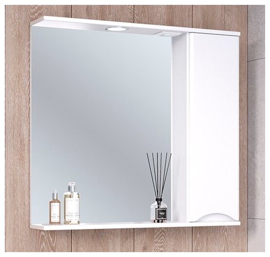 Зеркало шкаф для ванной / Runo / Афина 80 / эмаль / белый /правый - фотография № 1