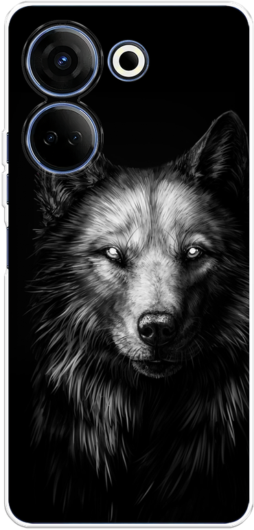 Силиконовый чехол на Tecno Camon 20 Pro 4G / Техно Камон 20 Про 4G Волк черно белый