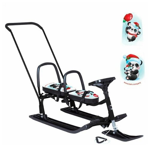 Снегокат 505 высокий SNOWKAT TWINS BABY PUSH для двоих, с 2 склад спинками П-обр толк. Панды маскарад