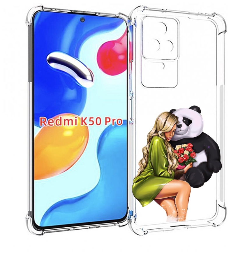 Чехол MyPads Девушка-с-пандой-с-букетом женский для Xiaomi Redmi K50 / K50 Pro задняя-панель-накладка-бампер