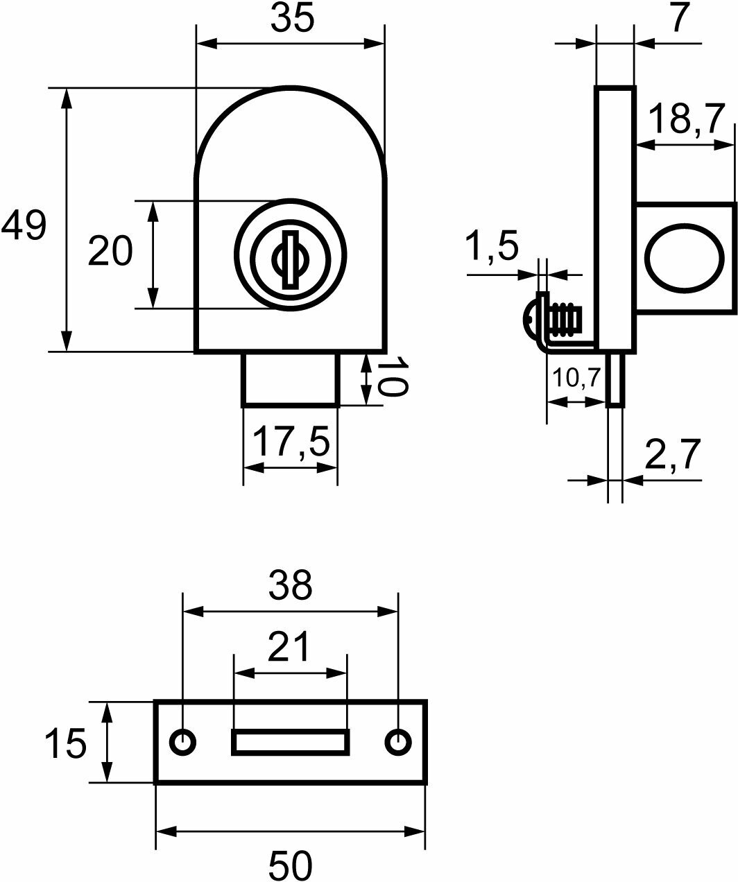 Замок мебельный для стекла стандарт 806 — фото 1