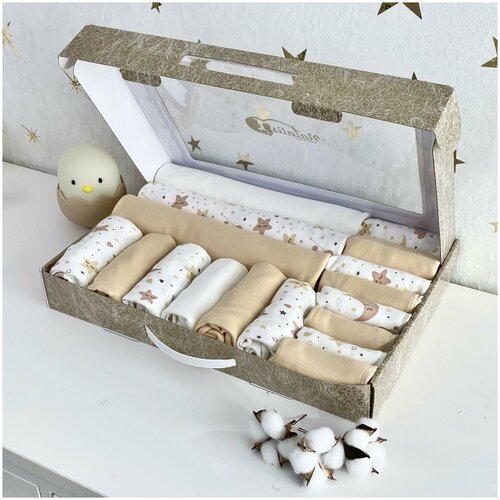 Комплект одежды  Natalis детский, боди и пинетки и шапка и нагрудник и ползунки и комбинезон и пеленка-кокон и носки и распашонка и чепчик и пеленка, повседневный стиль, размер 0-6 мес. (56,62,68), экрю, бежевый