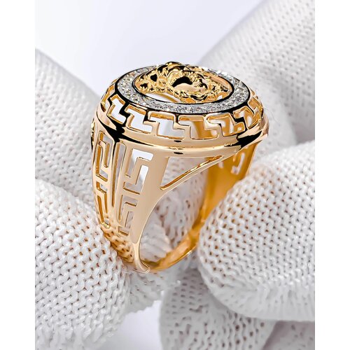 массивное, круглой формы Кольцо Trade Jewelry из красного золота 585 пробы с белыми фианитами