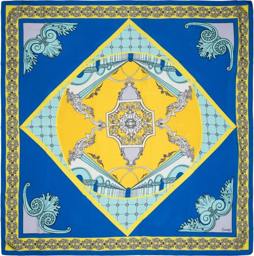 Платок Gourji, 120х120 см, желтый, голубой