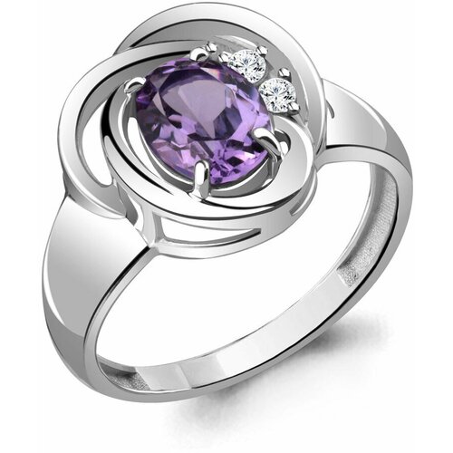 фото Серебряное кольцо aquamarine а6932004а с фианитом и аметистом, размер 18,5 diamant-online