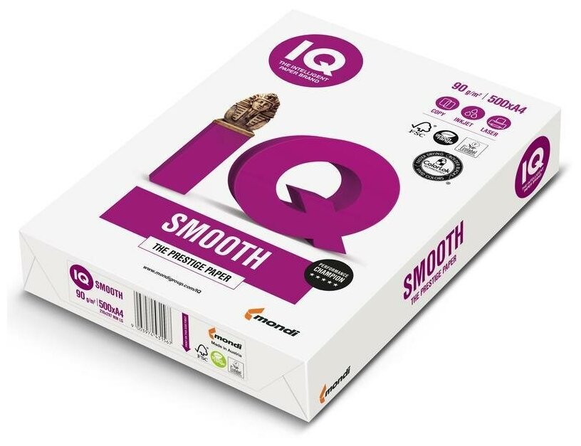 Бумага белая IQ Smooth (А4, 90 г/кв. м, 170% CIE) 500 листов