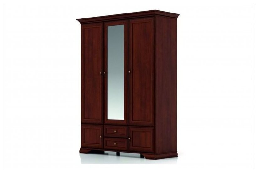 БРВ-Мебель Шкаф платяной трехдверный с двумя ящиками и одной зеркальной дверью Кентаки SZF5D2S каштан