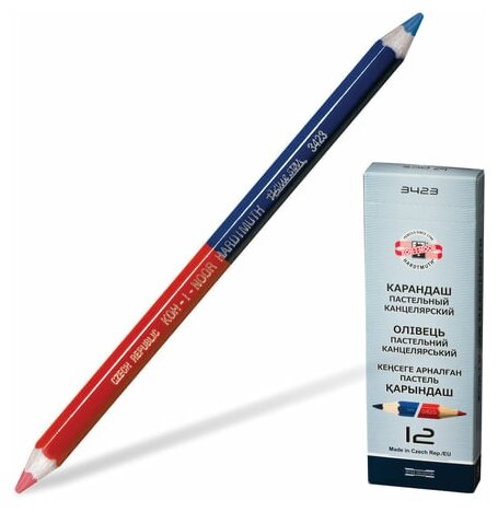 Карандаш двухцветный Koh-I-Noor (красно-синий, L=175мм, D=9мм, d=3.8мм, 6гр, утолщенный) картонная упаковка, 12шт. (34230EG006KS)