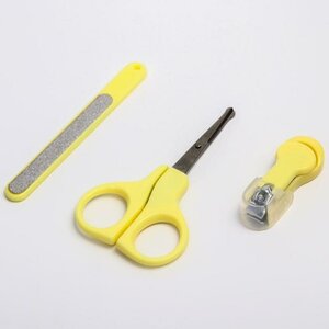 Детский маникюрный набор, 3 предмета: ножницы, пилка, книпсер, от 0 мес, цвет жёлтый ТероПром 3612532