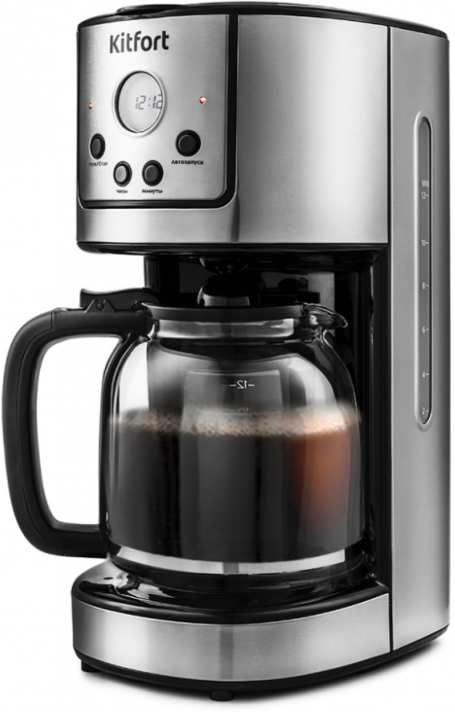 Капельная кофеварка Kitfort, дисплей, индикатор включения, индикатор уровня воды, плита автоподогрева - фотография № 1