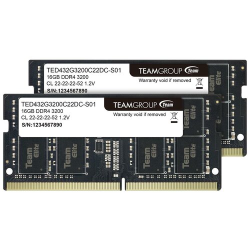 Модуль памяти Team Elite 32 ГБ 2 x 16 ГБ 260-Pin DDR4 SO-DIMM DDR4 3200 Модель TED432G3200C22DC-S01 699000₽