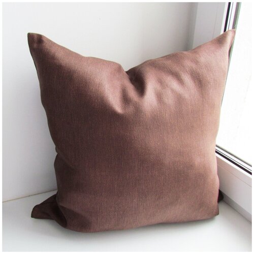 Чехол на декоративную подушку 45х45 см, коричневый, льняной, с потайной молнией .