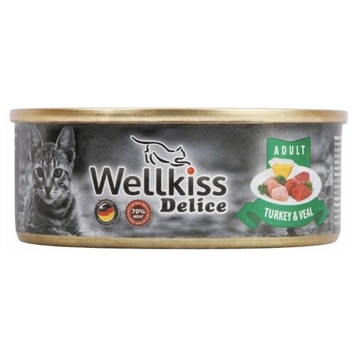 Wellkiss Консервы для кошек индейка и телятина, 100 г, 6 шт