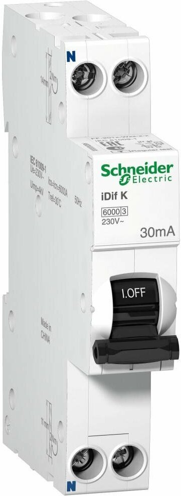 Дифференциальный автомат SYSTEME ELECTRIC (SCHNEIDER ELECTRIC) SCHNEIDER ELECTRIC ACTI9 1P+N 16А (C) 6 кА, 30 мА (A), A9D49616 - фотография № 6