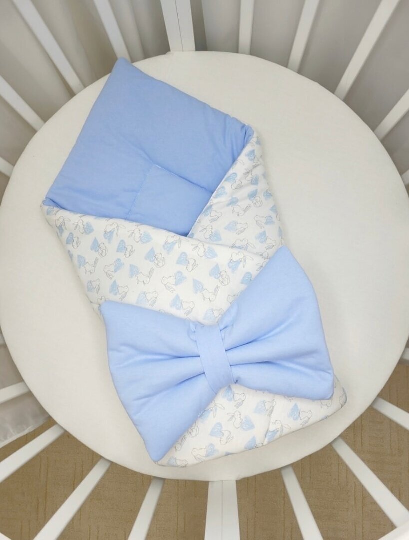 Конверт-одеяло на выписку трикотажное "Зайцы голубые", демисезон 90х90см