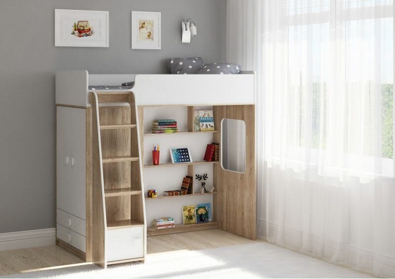 Кровать чердак Легенда F603.1 сонома/белый размер матраса 190х75 см