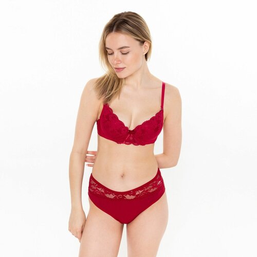 Бюстгальтер чашка с пуш-ап бретели съемные размер 80С бордовый 900₽