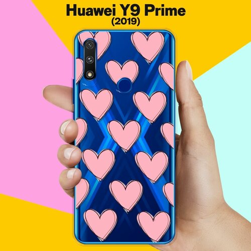 Силиконовый чехол Узор из сердец на Huawei Y9 Prime (2019) силиконовый чехол узор из цветов на huawei y9 prime 2019