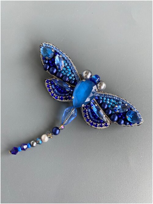 Брошь Your_beautiful_brooch, бижутерный сплав, хрусталь, жемчуг Swarovski синтетический, кристаллы Preciosa, голубой