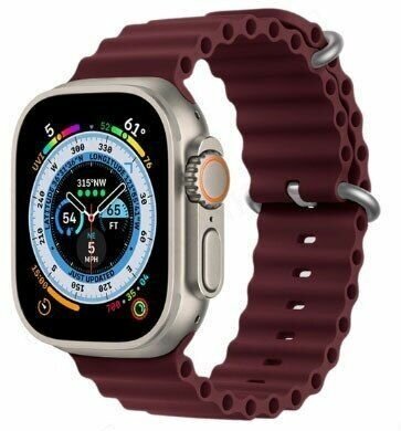 Ремешок для смарт-часов фитнес-браслета Apple Watch Series 1 2 3 4 SE 5 6 7 8 силиконовый дайверский океан Ocean Band Эпл Вотч 38/40/41 мм бордовый