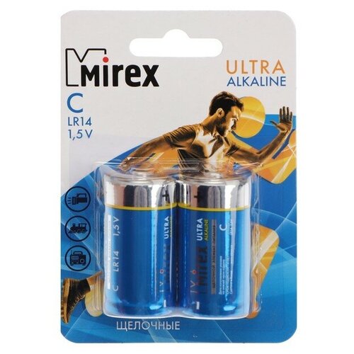 Mirex Батарейка алкалиновая Mirex, C, LR14-2BL, 1.5В, блистер, 2 шт. батарейка defender алкалиновая c lr14 2b с в блистере 2 шт