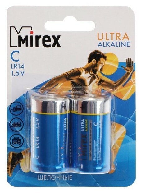 Mirex Батарейка алкалиновая Mirex, C, LR14-2BL, 1.5В, блистер, 2 шт.