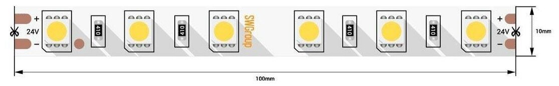 Светодиодная лента "SWG" 14,4 Вт/м SMD5050, IP20, Холодный белый, 24В, скотч 3М 00-00006319 16061878 - фотография № 2