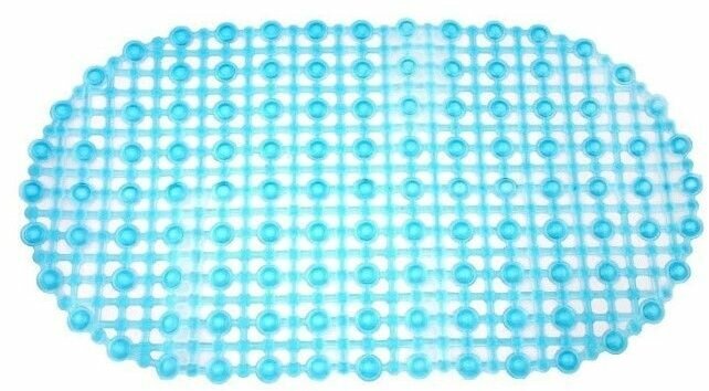 Коврик для ванной противоскользящий на присосках, 65х37 см. / Коврик овальный, цвет голубой