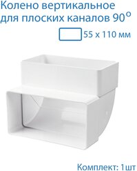 Колено вертикальное 55 х 110 мм, 90гр, для плоских воздуховодов, 1 шт, 5252, белый, воздуховод, ПВХ