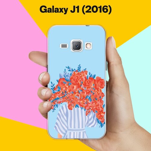 Силиконовый чехол на Samsung Galaxy J1 (2016) Красные цветы / для Самсунг Галакси Джей 1 (2016) чехол книжка звезда на samsung galaxy j1 2016 самсунг джей 1 2016 с эффектом блика черный