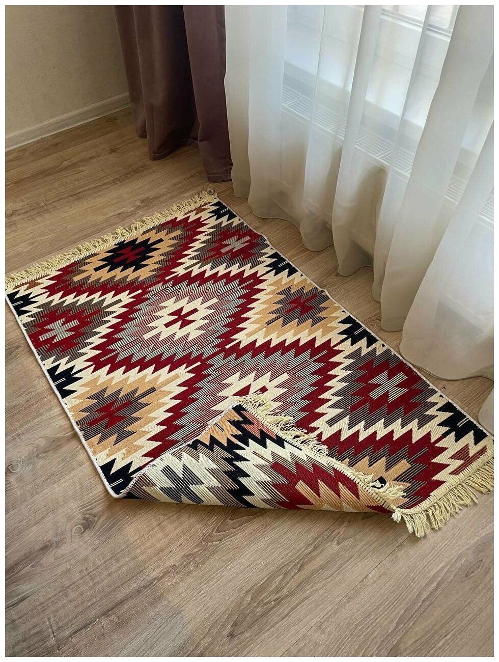 Хлопковый двусторонний килим / ковер / ковровая дорожка / прикроватный коврик / экокилим / Musafir home / 80 см на 125 см