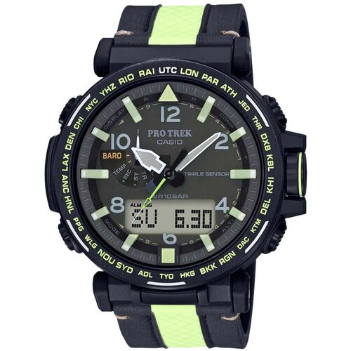 наручные часы casio pro trek 78860 серый черный Наручные часы CASIO Pro Trek PRG-650YL-3, черный, зеленый