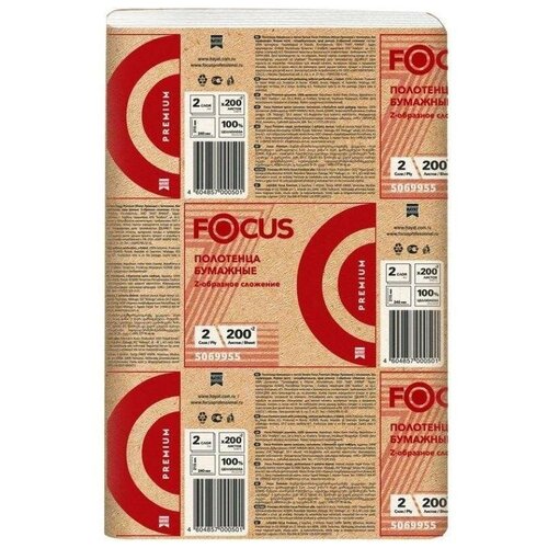 Полотенца бумажные для держателя 2-слойные Focus Premium, листовые Z-сложения, 20 пачек по 200 листов (5069955)