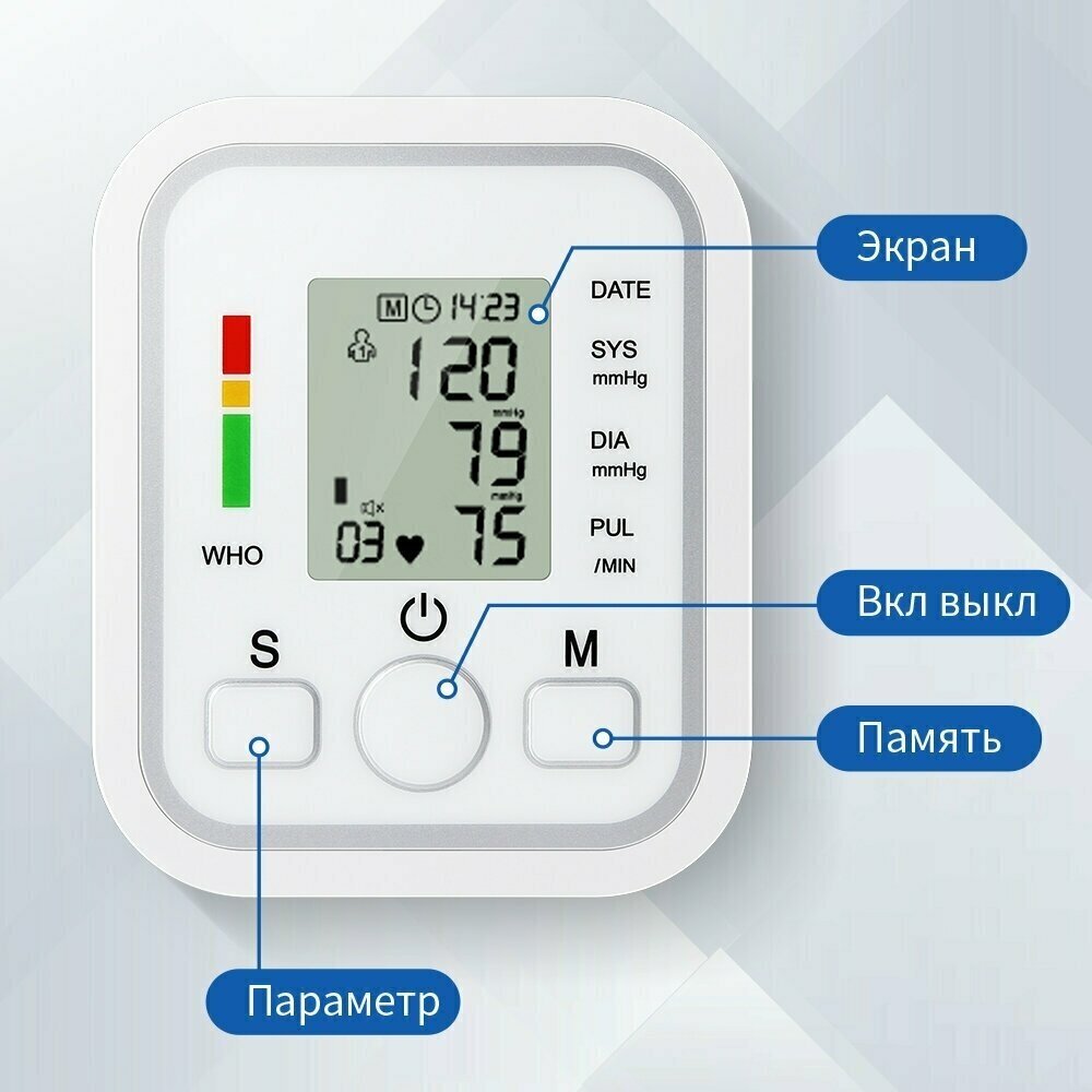 Электронный тонометр TM-030/Electric Blood Arm Style /для измерения артериального давления/крупные цифры на дисплее/белый