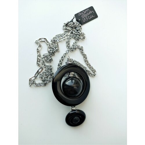 Кулон колье бусы цепочки с подвеской гагат и агат 85+9 см