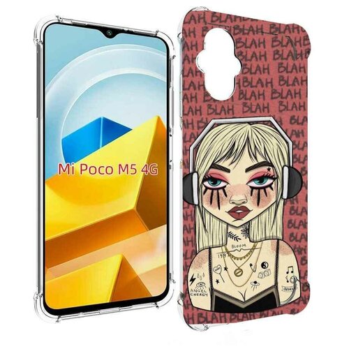 Чехол MyPads дерзкая-девушка-в-наушниках женский для Xiaomi Poco M5 задняя-панель-накладка-бампер