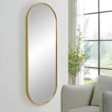 Овальное зеркало капсула в тонкой золотой раме 160/40 см - фотография № 3