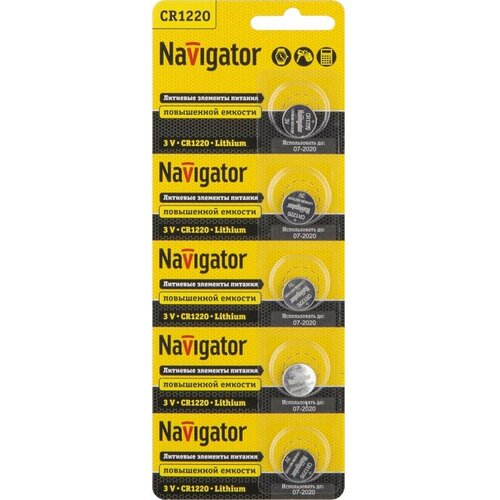 Элемент питания Navigator 94 778 NBT-CR1220-BP5 батарейки литиевые navigator cr2016 94 763 nbt cr 5 штук