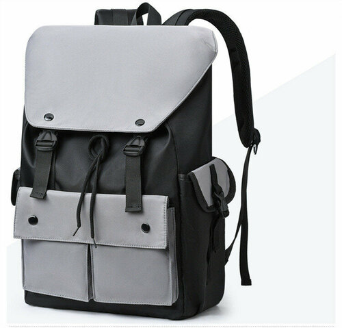 Рюкзак молодёжный, для учебы, работы, ноутбука, школьный CityFOX. Looks of the City RK-13/черный-серый_кнопки