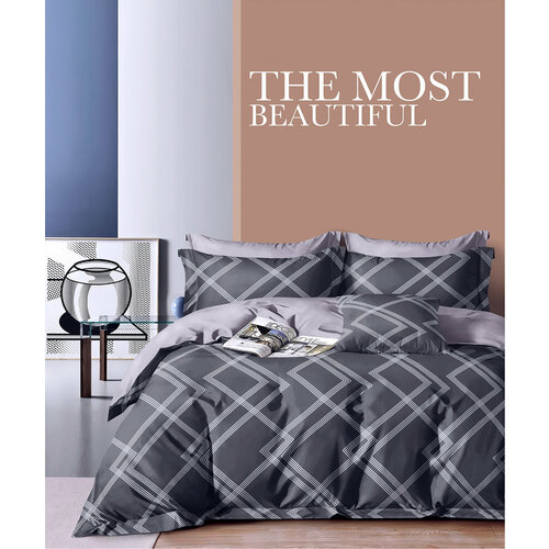 Постельное белье из сатина PS-451 Elin (серый-антрацит), 2,0 спальный (наволочки 70x70) серый, серебристый