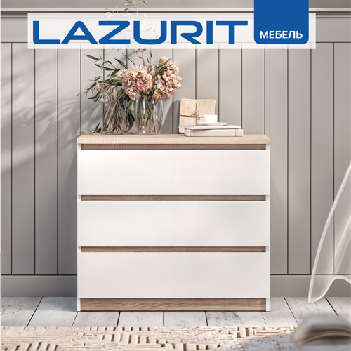 Комод для одежды белый сонома Lazurit Scandi узкий деревянный 3 ящика 79х51х71 см 8687₽